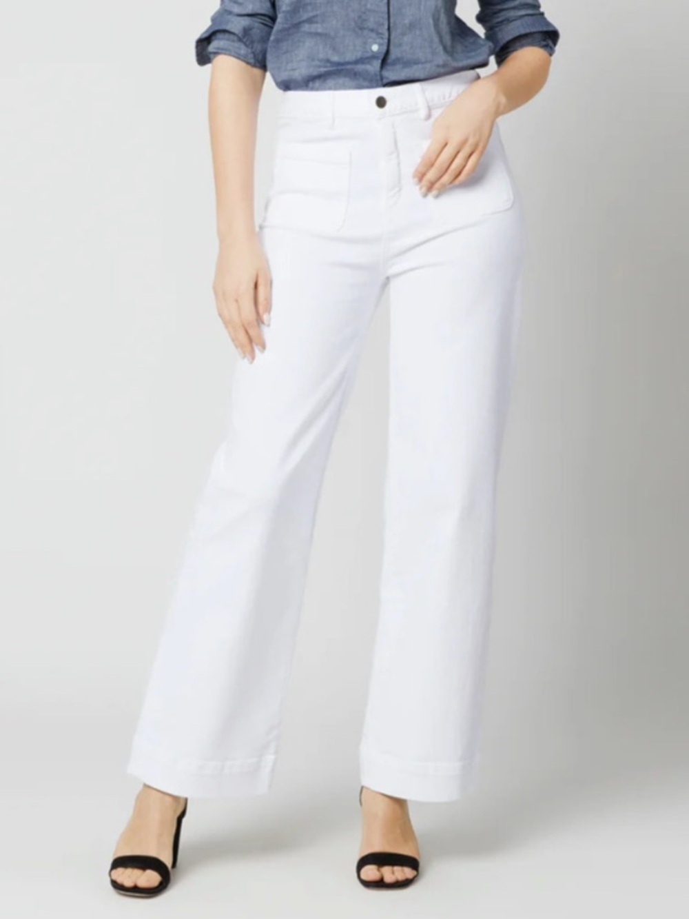 ANN MASHBURN Patch Pocket Jean White Stretch Denim